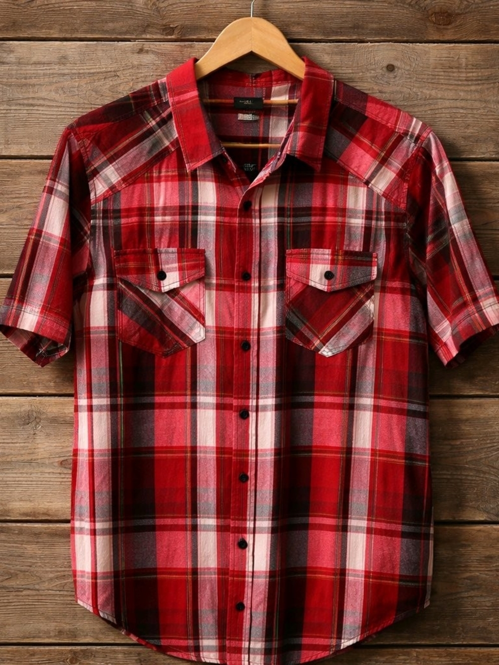 No Fear Men’s Medium Red Plaid Short Sleeve Western Shirt - Excellent